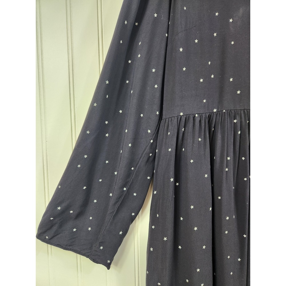 Madewell Star Print Midi Dress Navy Blue Long Sleeve Empire Waist Viscose Sz 14 - Picture 3 of 10